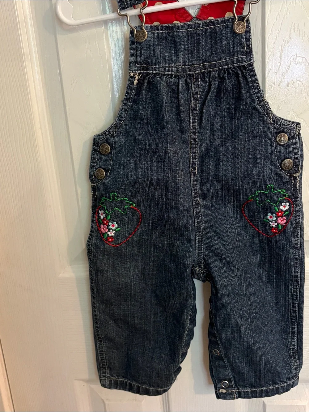 Rare Vintage Carter's Girls Denim Overalls w/Strawberry Embroidery Size 9 Months